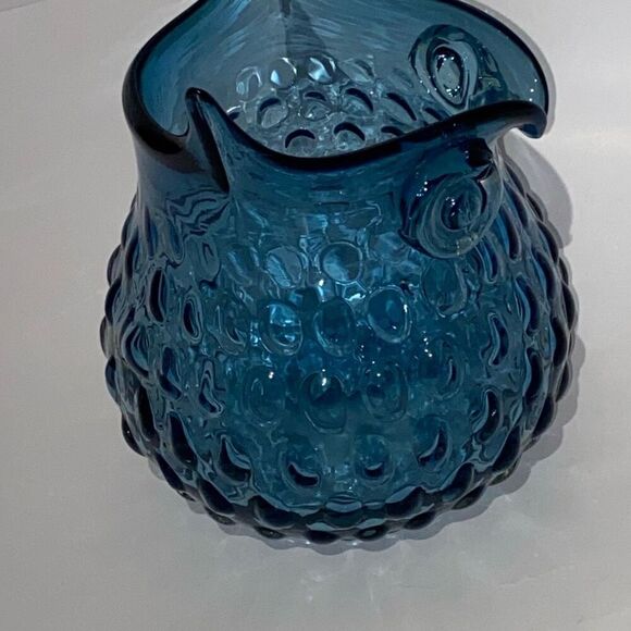 Blue Murano Hand Blown Thumbprint Art Glass Great Horned Glass Owl Vase Figurine - Picture 7 of 12